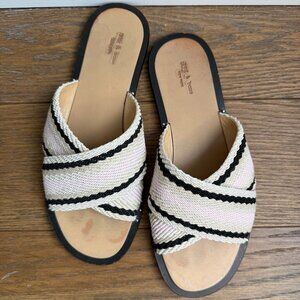 Rag & Bone Keaton Pink Cream Black Woven Crisscross Slide Sandals 37.7/7.5